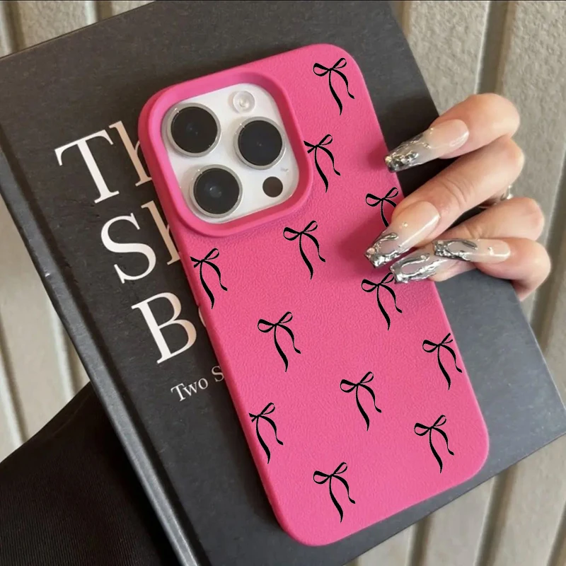 Cherry Cute Bow Shockproof Lichee Pattern Soft Phone Case Cover