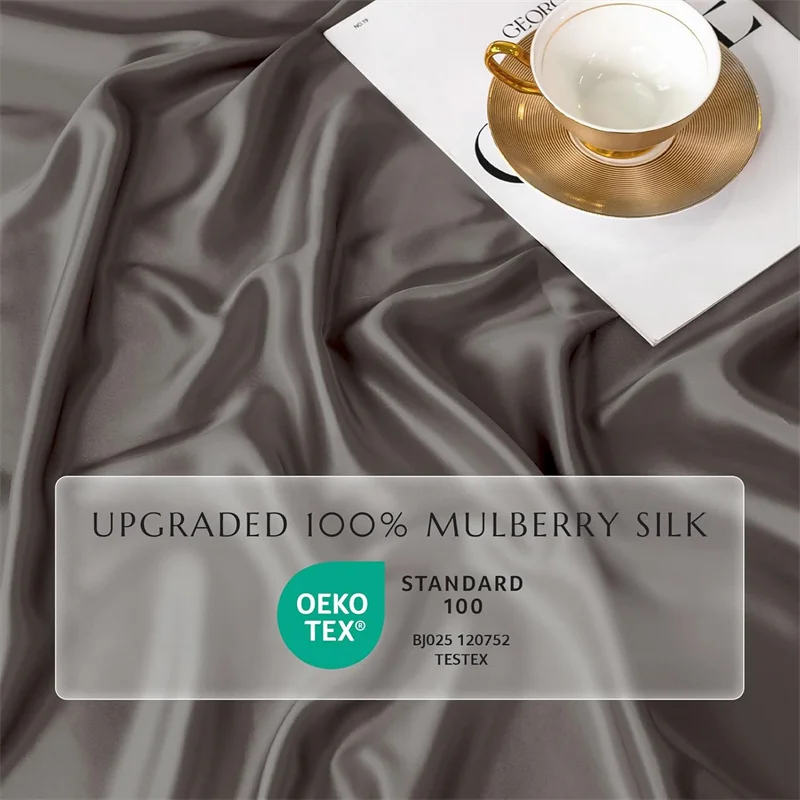 100% Mulberry Silk Bed Sheet Sets Luxuriously Smooth Bedding Set Silky Fitted Sheet Flat Sheets Pillowcase Washable High End 4