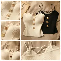 Camisole GO de style français avec sangle spaghetti pour femme, chemise en fibre, blanc, noir, avec croix en Y, 107 5