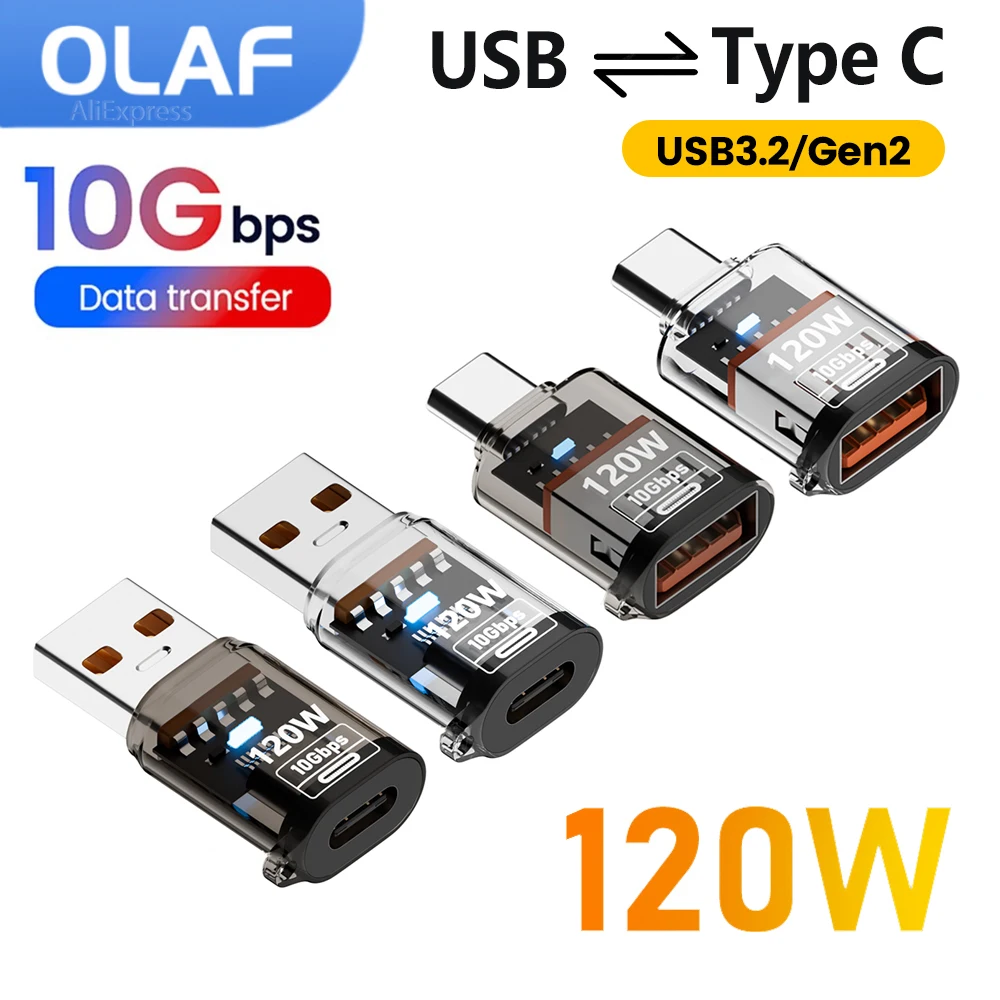 OLAF Gen2 USB3.2 OTG USB to Type C Adapter 120W Fast Charging USB C Male to Female Converter 10Gbps High-speed Data Transfer