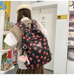 Cute Strawberry Printed Girls' Schoolbag with Wide Shoulder Strap To Reduce Load and Protect The Spine Backpack Campus