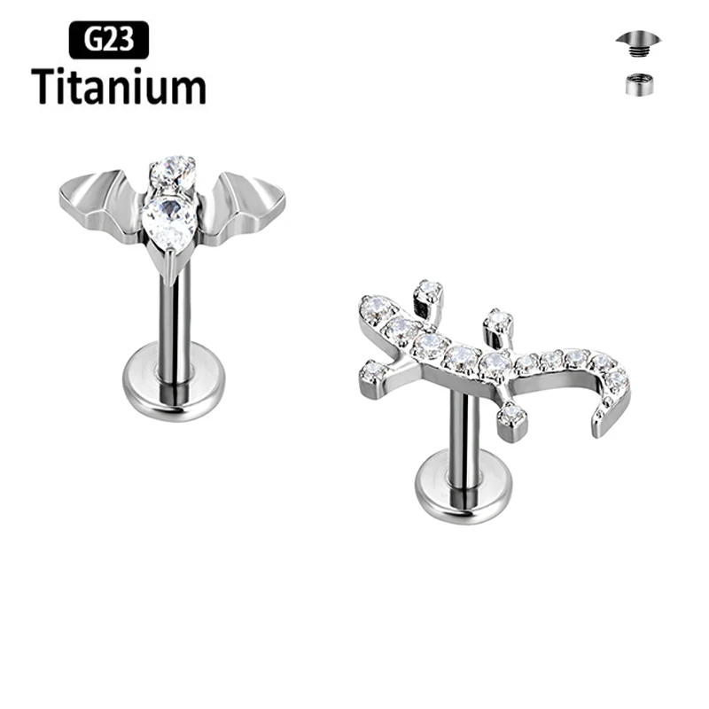 

G23 Titanium Piercing Internally Thread Animal model CZ Stone Lip Rings Helix Tragus Studs Earrings Lobe Labret Body Jewelry 16G