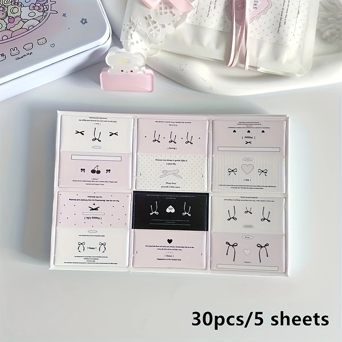 Folded Paper Cards 30pcs Mini Folded Cards with Crease Lines-Korean INS Style Label Holders for Jewelry & Gift Packaging 5 Sheets of Creative Pa