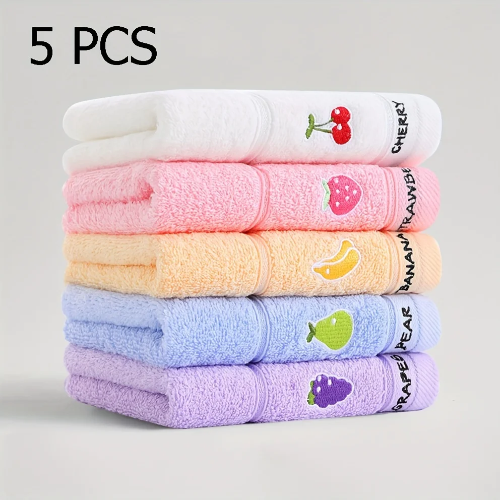 Soft Embroidered Fruit Pattern Towel - Water Absorbing Quick Drying Face Wash Towel, Suitable for Bathroom Use