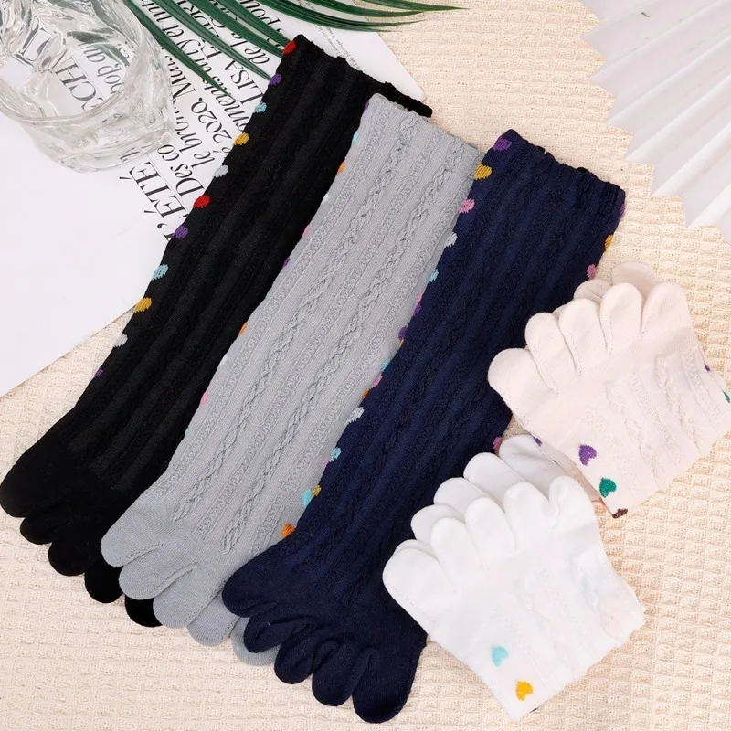 Y2K Colorful Love Heart Embroidery Five Finger Socks Harajuku Women Girls INS Trendy Split Toe Socks High Quality Mid Tube Sock