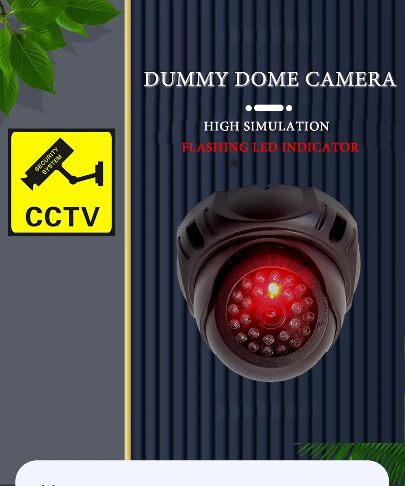 Neue schwarze Kuppel Muschel Dummy-Kamera blinkt rot LED Kunststoff gefälschte Kamera drahtlose Simulation CCTV-Überwachung Sicherheits system – Detail 4