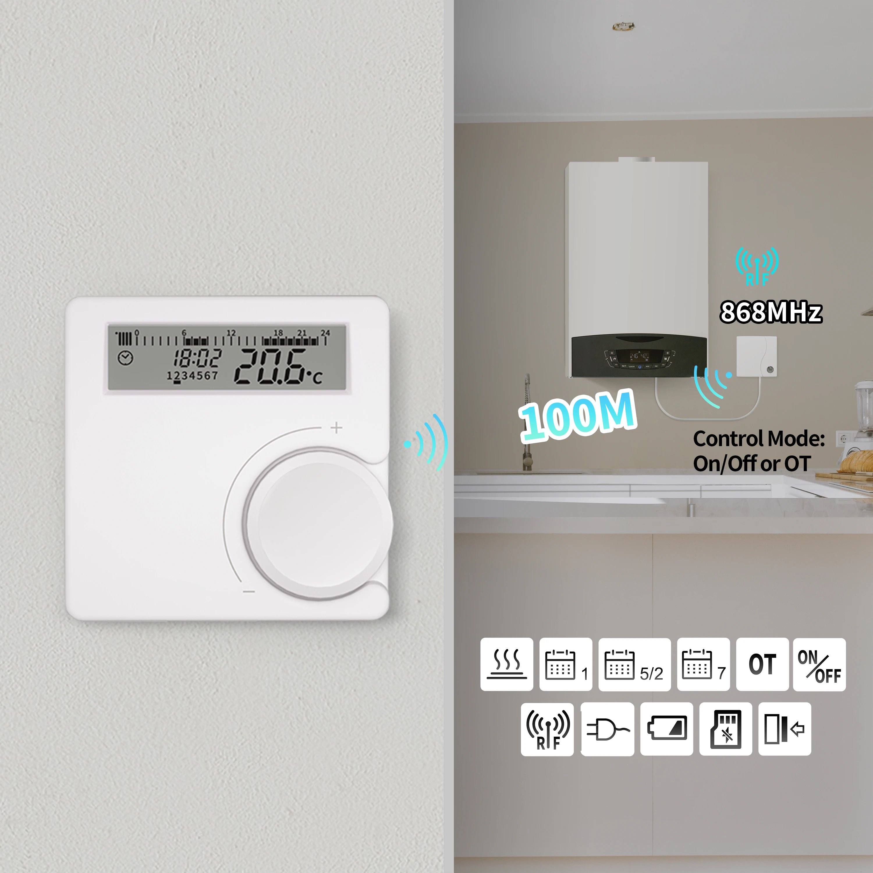 Opentherm Wireless Heating Thermostat For Gas Boiler Low Power Battery Thermostat Boiler Temperature Controller Wall Mount