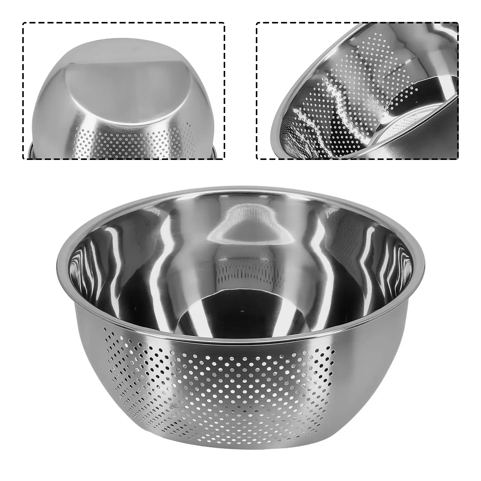 

Rice Washing Bowl Stainless Steel Sieve Strainer Colander Basket Drain Rinse