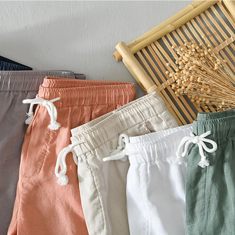 남성용 심플한 100% 리넨 반바지, 단색 스트리트웨어, B8103 의류, 여름 신상