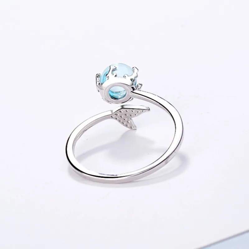 Blue Zircon Mermaid Bubble Symbol Shape Rings for Women Creative Fish Tail Finger Ring Fashion  Party Girls Gift anillos mujer
