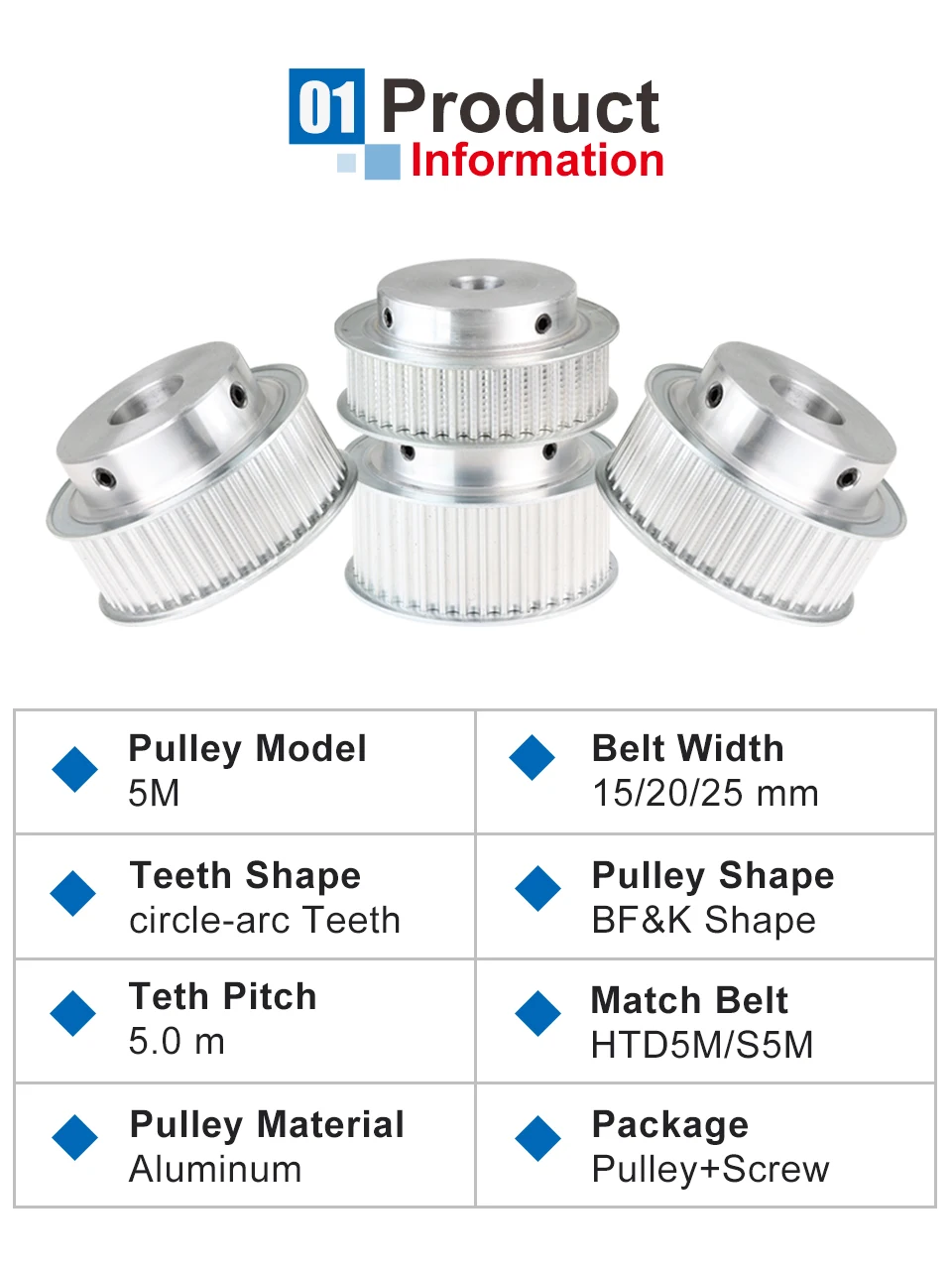Description Picture 3 of item5M-15T Alloy Pulley Inner Bore 5/6/6.35/8/10 mm Pulley Wheel Circular Arc Tooth Fit For 5M Synchronous Belt Width 15/20/25 mm