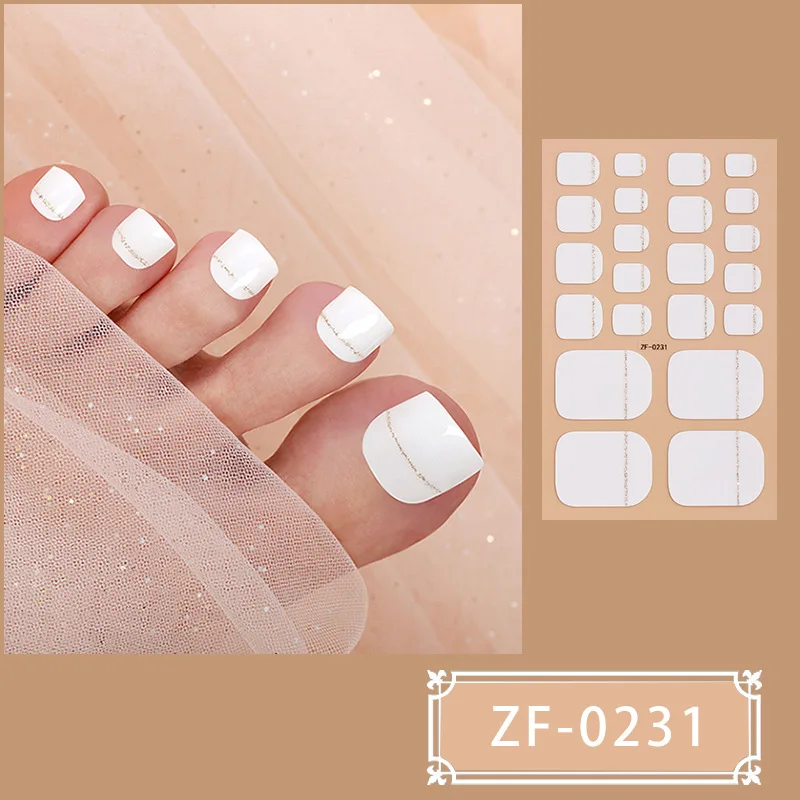 22tips Toe Nail Sticker Wraps Adhesive Toenail Polish Strips DIY Foot Decals Pedicure Women Solid Color Full Cover Stickers