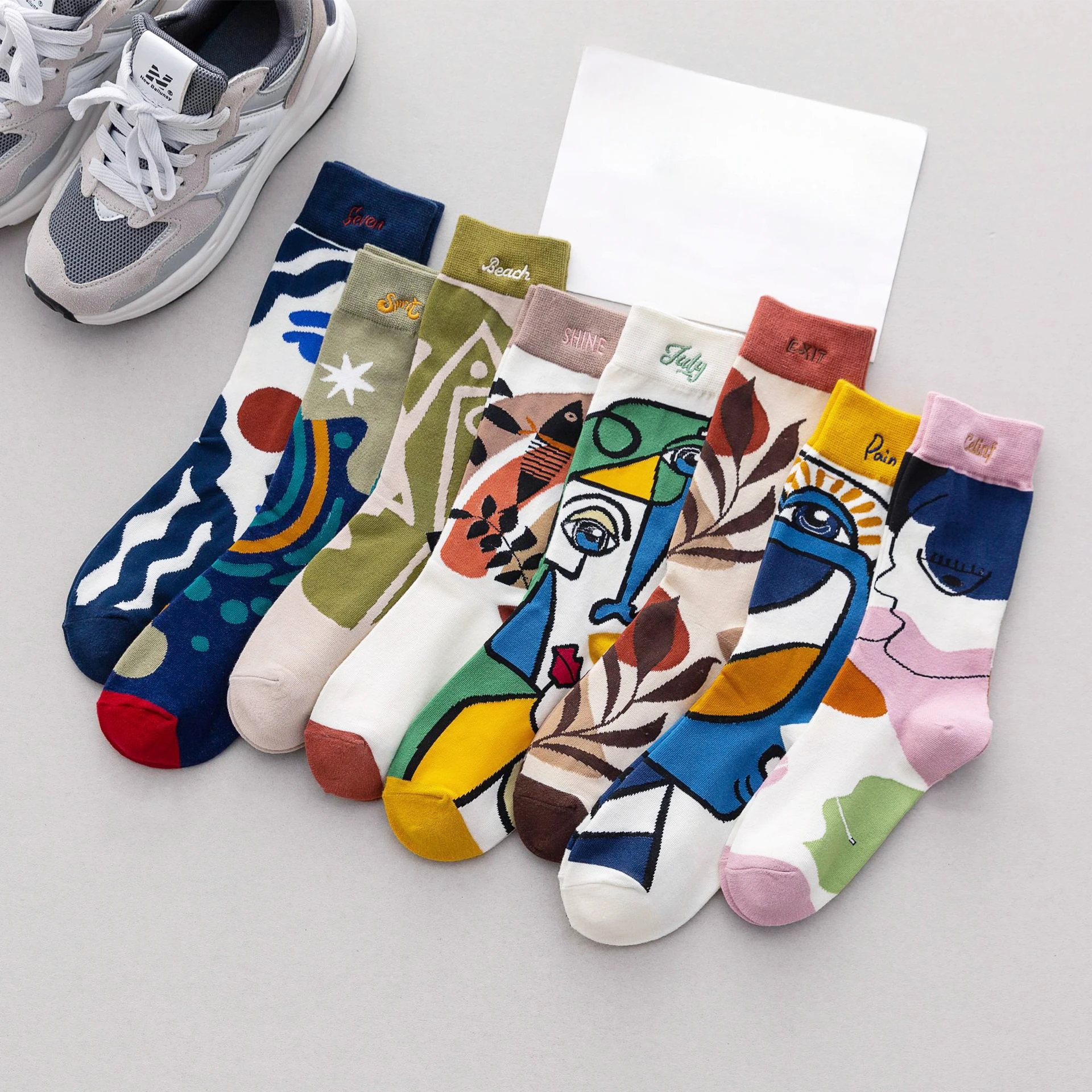 

Women's Mid-tube Socks New French Trend Oil Painting Socks Personality Cotton Long Tube Men's and Women's Socks Calcetines Mujer