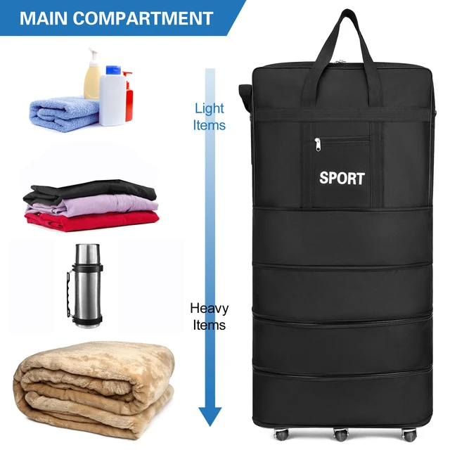Rolling Travel Duffel Bag, Sports Tote Gym Bag, Expandable Foldable  Suitcase Luggage with Universal Wheel for Men & Women