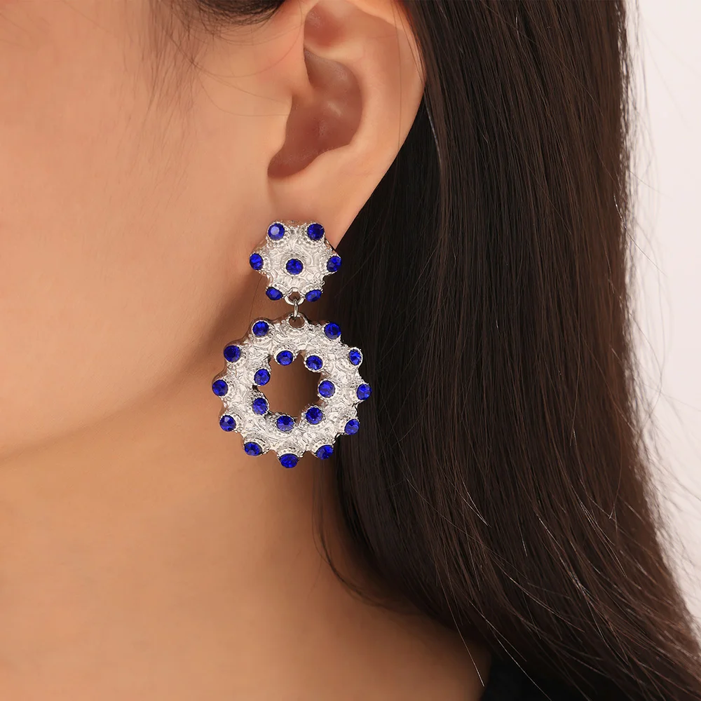 S8b8717e106de4ae2bf4393ff04492b78M Blue White Rhinestone Dangle Earrings For Women Stainless Steel Double Layer Round Drop Earrings Women Waterproof Jewelry Mallzona