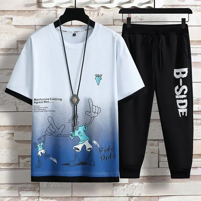 thumbnail image 1 of Conjuntos de ropa para hombre, camiseta de verano, pantalones de gimnasio, chándal con estampado para hombre, pantalones básicos de moda, chándal con alfabeto 5xl, 1 of 4