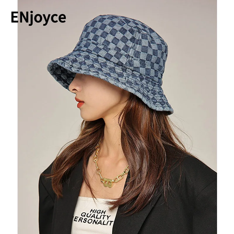 

Летняя винтажная шапка в шахматную клетку, Джинсовая Шляпа Рыбака для мужчин и женщин, Панама, джинсы, кепка Фишера, клетчатая ковбойская уличная шляпа от солнца для рыбалки
