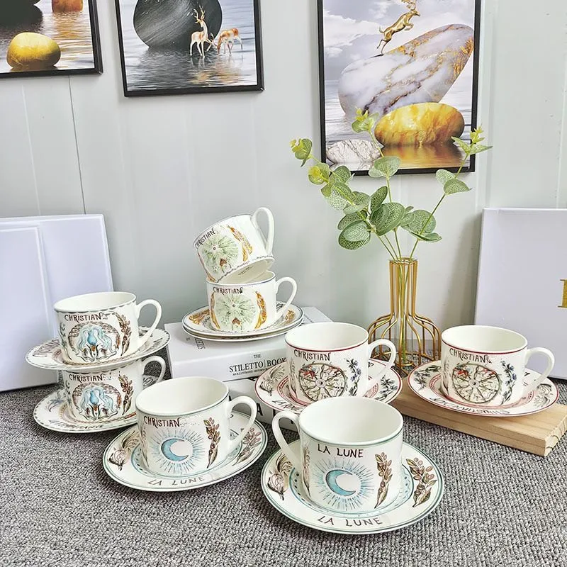 

Star Sun Bone China Coffee Cup Saucer Household Light Luxury Ceramic Afternoon Mug Gift Bestie Set Cups Tea Kitchen Accessories