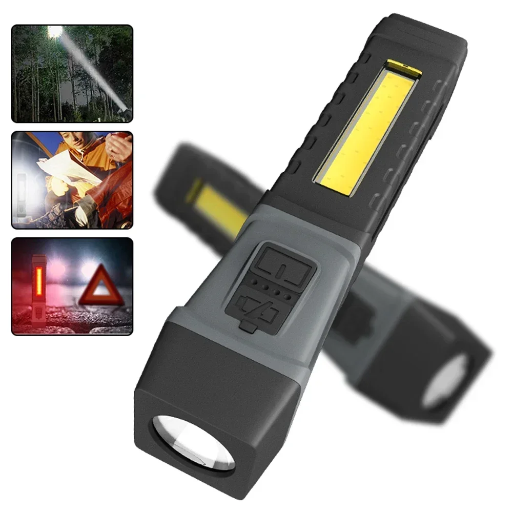 

800mAh Outdoor Flashlight LED COB Portable Torches Type-C USB Rechargeable IPX4 Waterproof 300LM Rotatable Night Fishing Riding