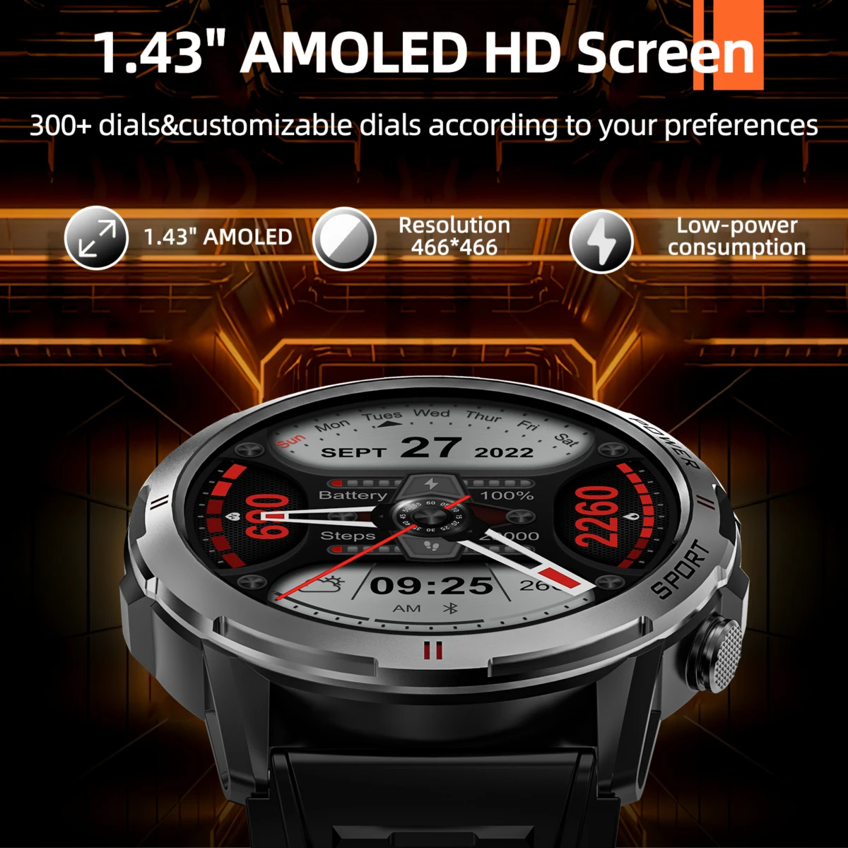 WEOFLY ͽ÷η Ʈ ġ, AMOLED ũ, BlE5.2 ȭ ո , ɹڼ ,   Ʈġ, ߿, 1.43 ġ