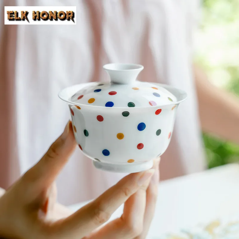 150ml Hand Drawn Wave Point Gaiwan Zen Ceramic Tea Tureen Tea Brewing Traditional Cover Bowl Maker Kung Fu Teaware Crafts