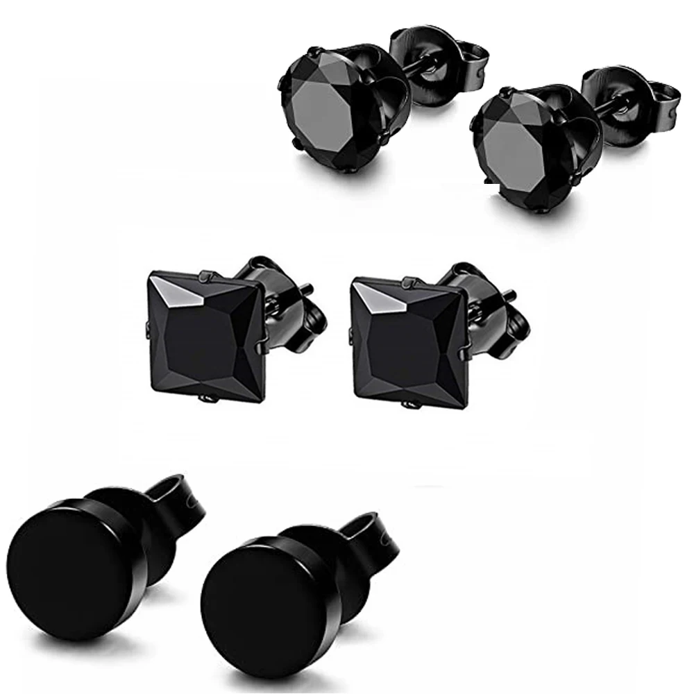 

1-3 Pairs Stainless Steel Stud Earrings for Men Women CZ Earrings Piercing Jewelry Stud Earrings Set 3-8mm Available