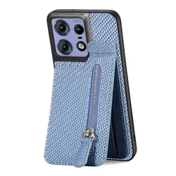 Luxury Zipper Leather Wallet Magnet Back Cover - Moto G06 Power (Blue)