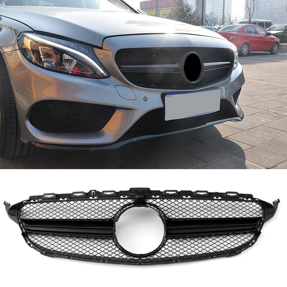

Car Front Grille w/ Camera Hole With Emblem For Mercedes Benz C-Class W205 C200 C250 C300 C350 2015 2016 2017 2018 Clossy Black