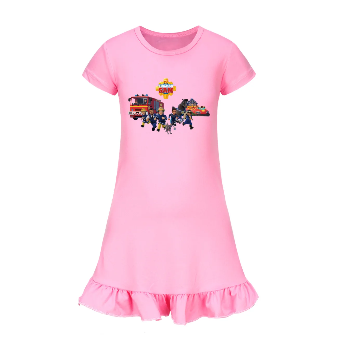 여아용 FIREMAN SAM 원피스 반팔 캐주얼 드레스, 어린이 매직 나이트가운, 어린이 부티크 의류, 여름 신상