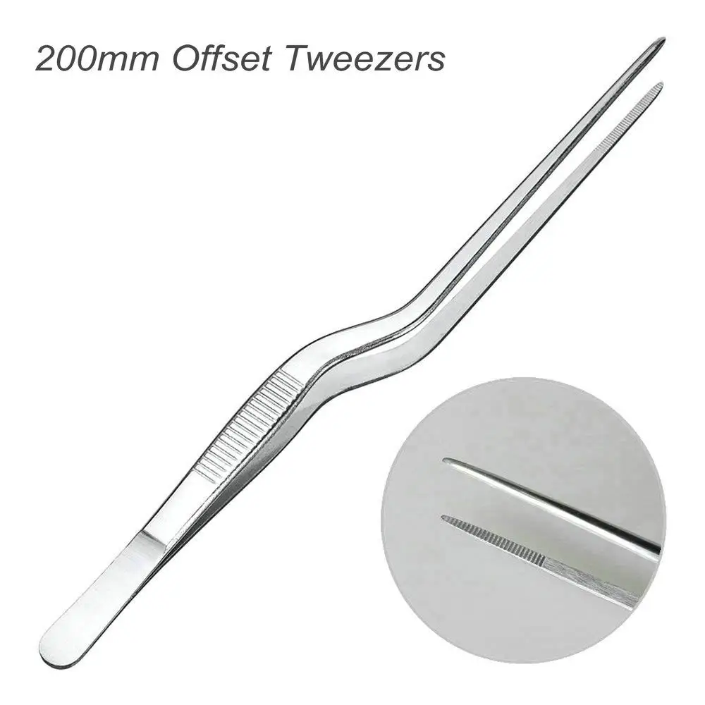 2Pcs Stainless Steel Kitchen Tweezers Set,Precision Serrated Tips Chef's Tongs for Cooking Food Design,Garnish,Cake Decorating