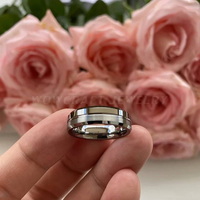 6mm Cool Design Wedding Band Tungsten Carbide Ring Beveled Edges Polished Brushed Half Comfort Fit Wear