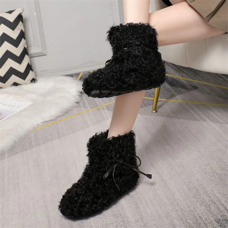 2023 Winter Women's Thick Sole Wool Boots Sheep Curly Wool Warm Snow Boots Luxury Gift for High Quality Women