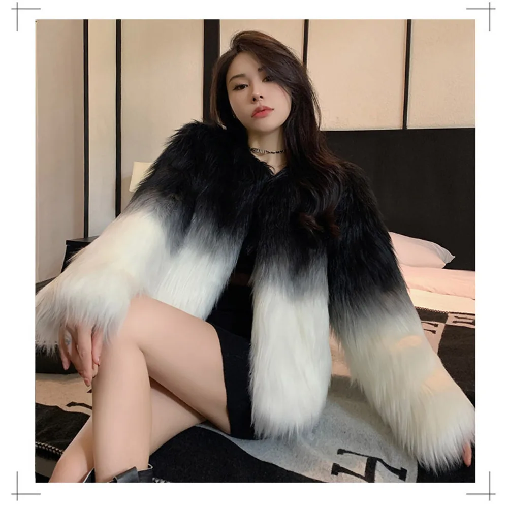 Gradient Kunstpelzmantel Für Damen Winter Wintermode Warm_voghion.com