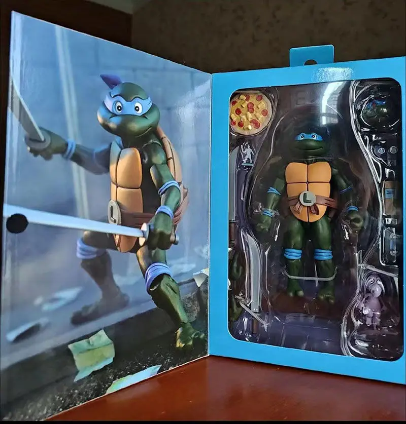 재고 오리지널 NECA TMNT 피자 클럽, 레오나르도 라파엘 도나텔로 미켈란젤로, 애니메이션 버전 액션 피규어 수집품 장난감 선물
