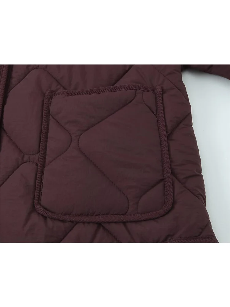 Autumn New Women's Round Collar Quilted Cotton Coats Simple Versatile Long Sleeve Single Breasted Jacket Thin Cotton Coat