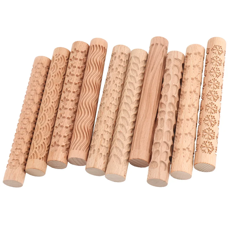 1PCS Pottery Tools Wooden Hand Pressure Roller Sculpture Wood Grain Pattern  Relief Stick Mud Roller Clay Polymer Mold - AliExpress