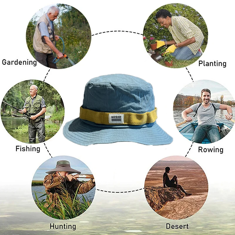 Sun Visors Hat UV Protection Bucket Hat Breathable Fishing Panama Caps Adjustable Men Women Hiking Camping Wide Brim Safari Cap
