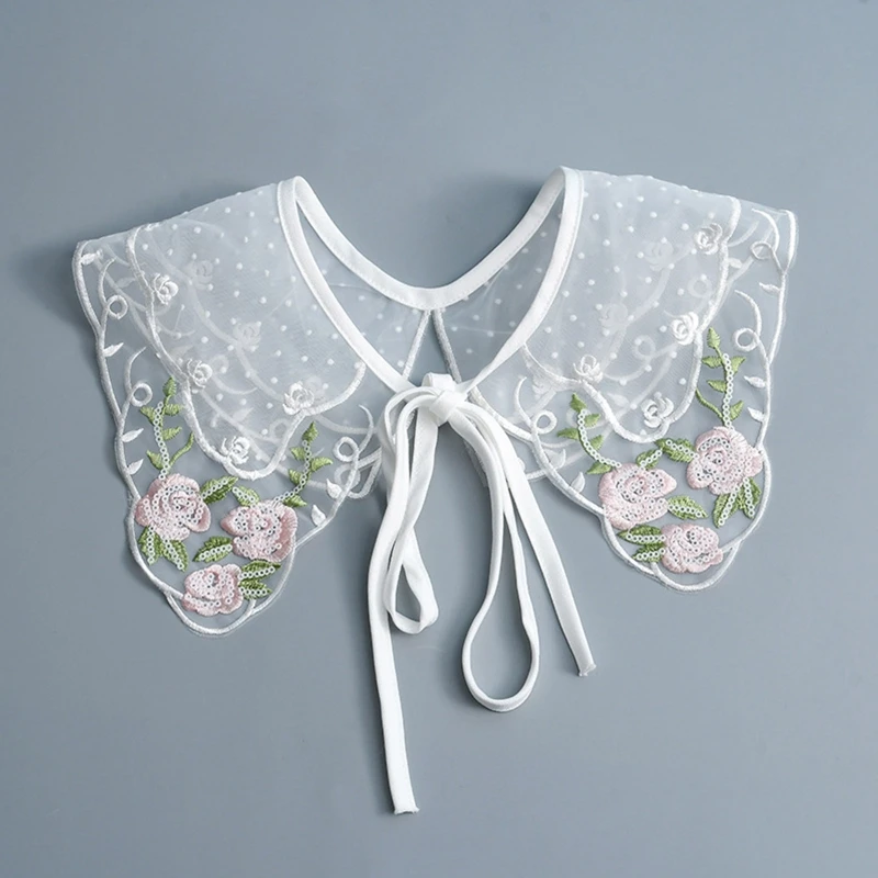 False Collar Detachable Embroidery Decorative Lace Up Neckline Dickey Collar drop shipping