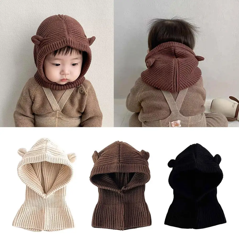 Cute Baby Knit Hat Scarf Winter Warm Kids Beanie Cap Balaclava Hat For Baby Cartoon Ears Toddler Girls Boys Scarf Integrated Hat