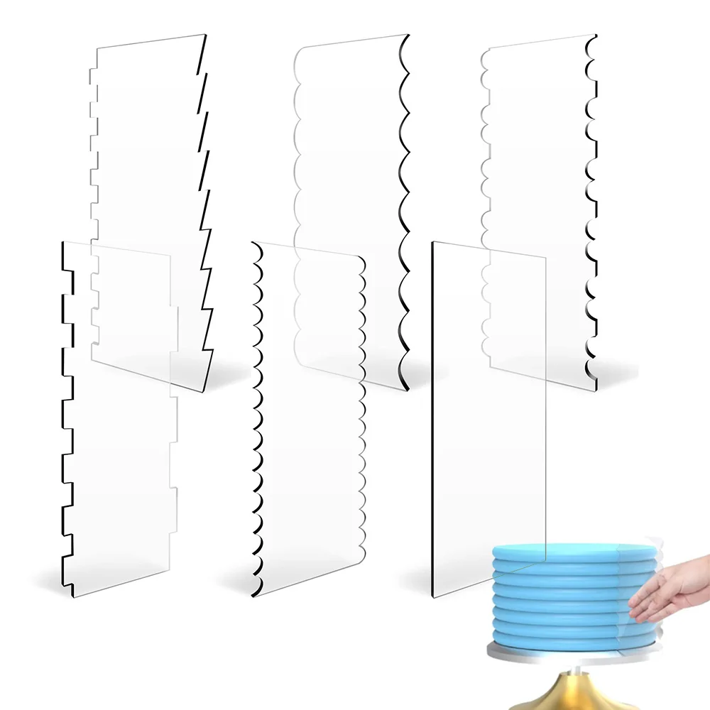 Cake Tools 2pcs Acrylic Cake Scraper Set Decorating Contour Stripe Comb Saw Tooth Smoother Buttercream Frosting
