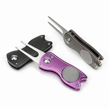 1pc Foldable Golf Divot Repair Tool with Golf Ball Tool Pitch Groove Cleaner Golf Accessories Putting Green Fork Training Aids 1