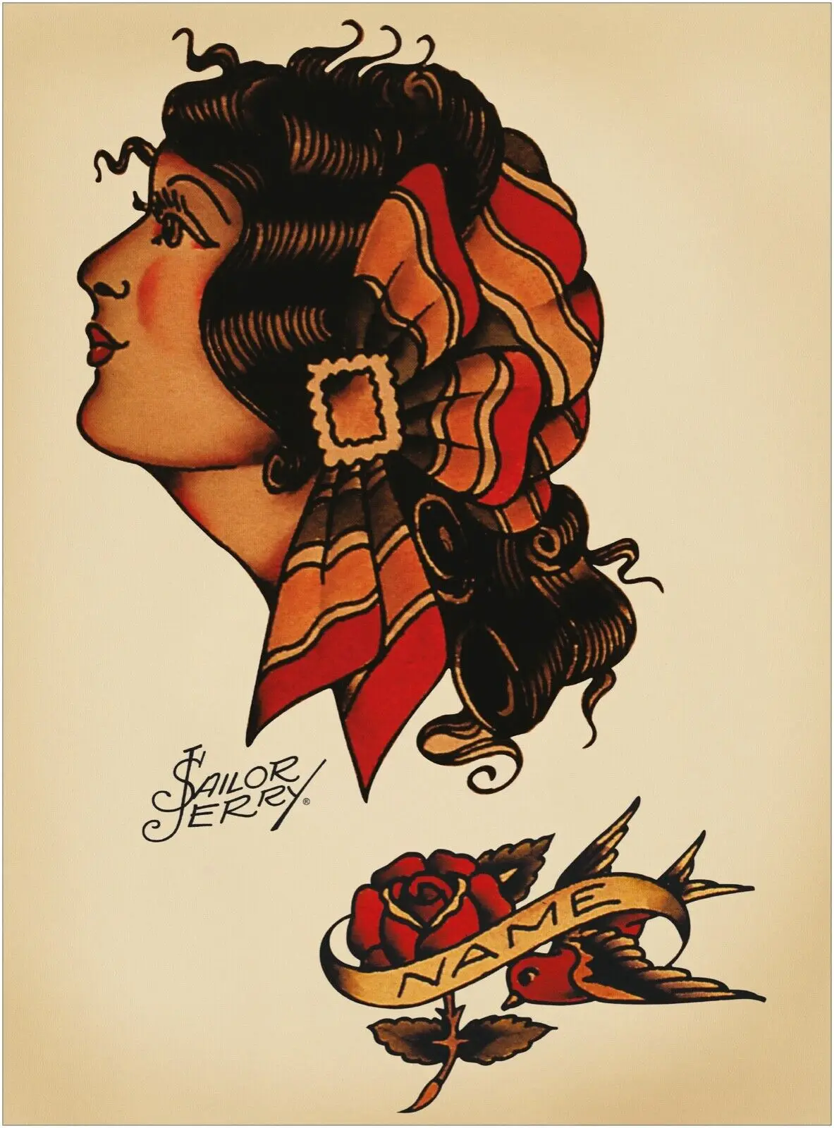 Sailor Jerry 原画 Vintage Sailor Jerry Style Tattoo Photo Picture Poster Collection