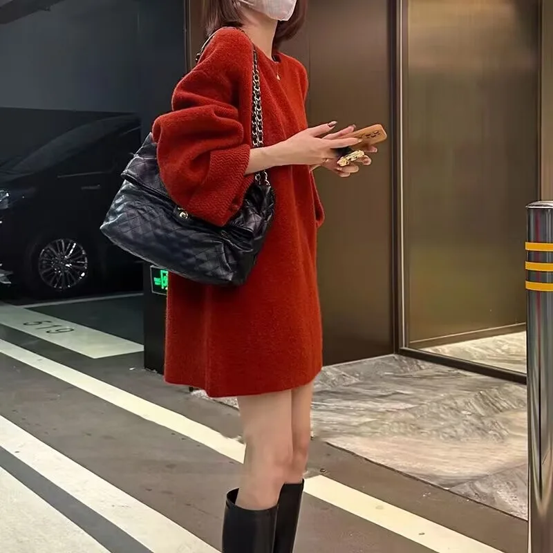 Women Knitted Sweater Dress Autumn Winter