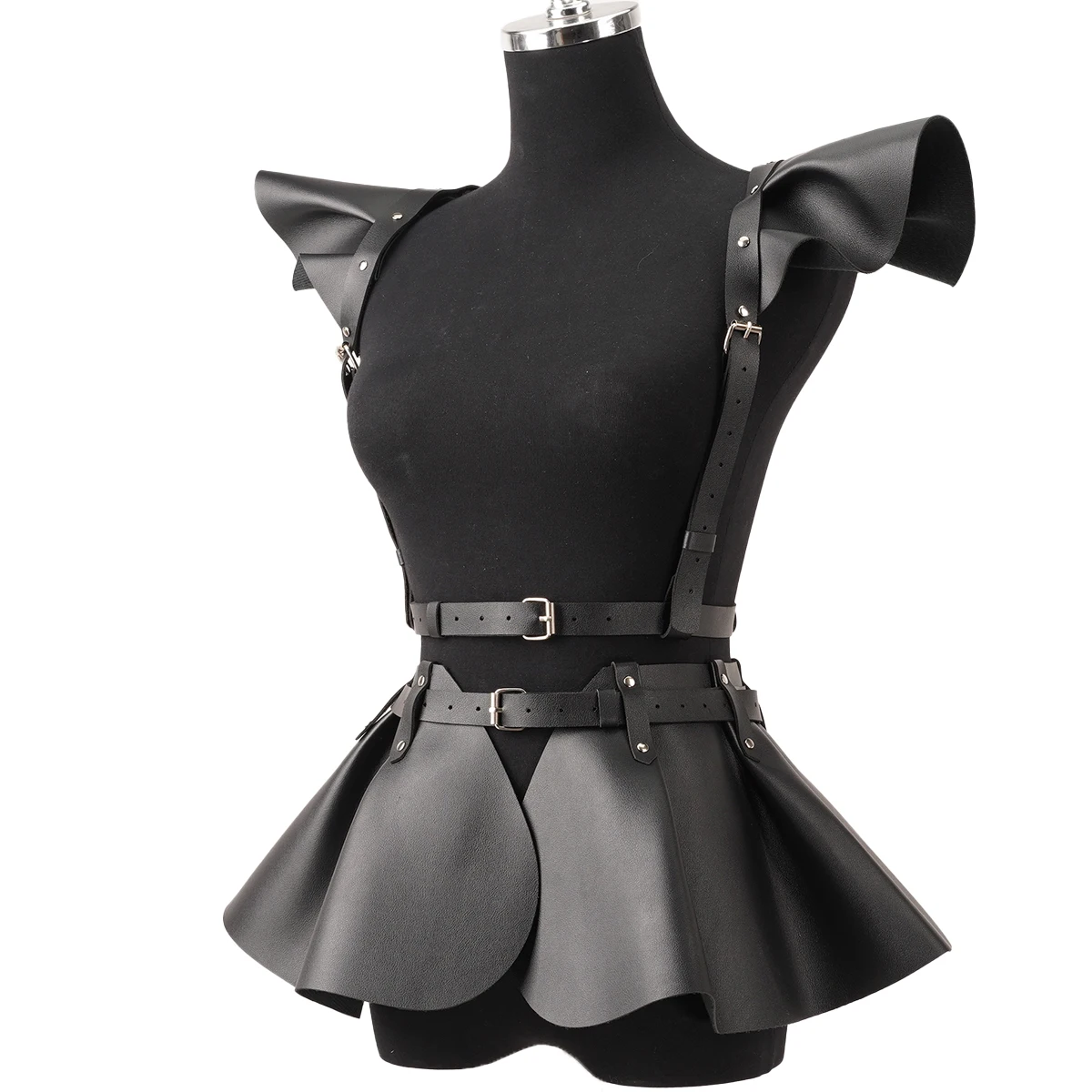 Gothic Harness Belt shown with adjustable buckles and shoulder straps