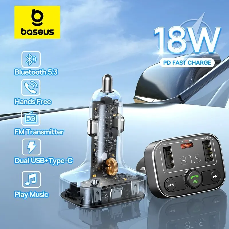 Baseus Bluetooth 5.3 FM Transmitter PD 18W Car Charger Dual USB Car Mp3 Player Radio Modulator for Car Handsfree Phone Music