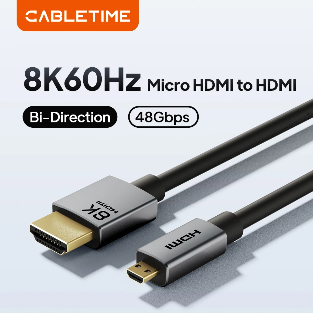 High-Speed 8K/60Hz Micro HDMI to HDMI Cable with 3D Support