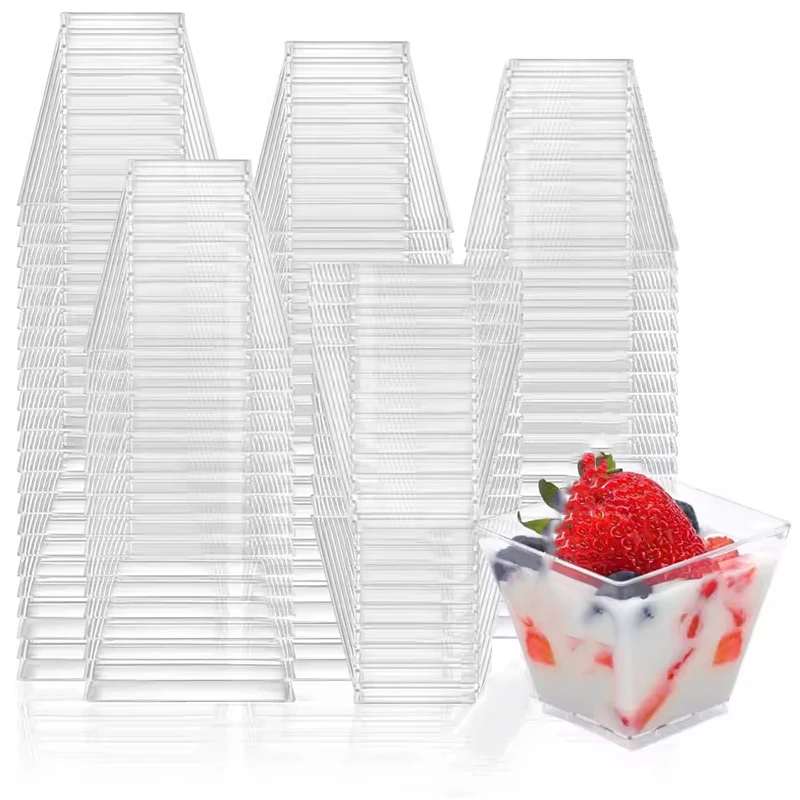 100/50 חבילות כוסות קינוח מיניות בנפח 2 אונקיות בסגנון כף ללא כף למסיבה כוסות פלסטיק קטנות למטבח צילום קינוחים