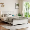 bedstead. White Wooden Bed Frame Queen Size with Headboard, Platform Bedframe with Charging Station Led Lights84"L x 61"W x 43"H 1