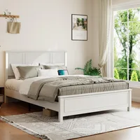 bedstead. White Wooden Bed Frame Queen Size with Headboard, Platform Bedframe with Charging Station Led Lights84"L x 61"W x 43"H 1