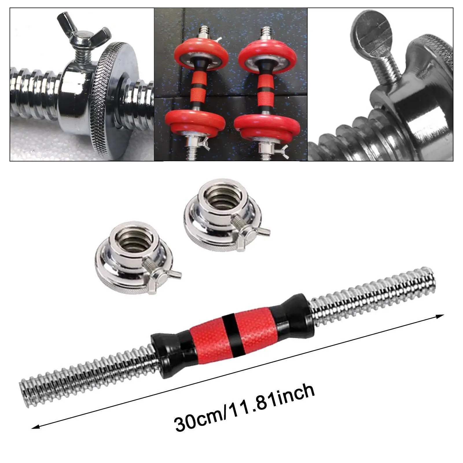 Threaded Dumbbell Handle Adjustable Portable Practical with 2 Collars Dumbbell Bar for Workout Sport Weightlifting Fitness Gym